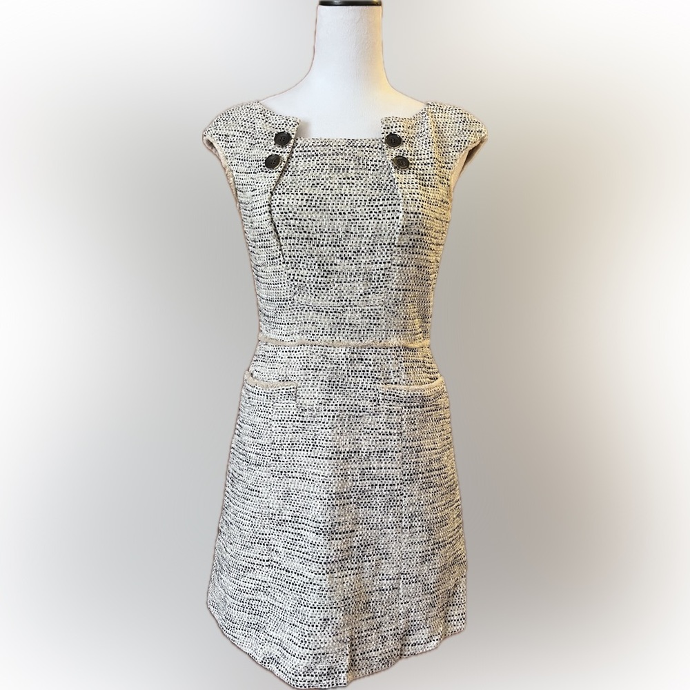 Karen Millen Cream/Grey Tweed Mini Dress